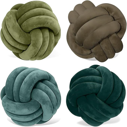 Yerliker 4 Pcs Knot Pillow Ball, 8.7 Inches Soft Home Decorative Round Throw by Yerliker