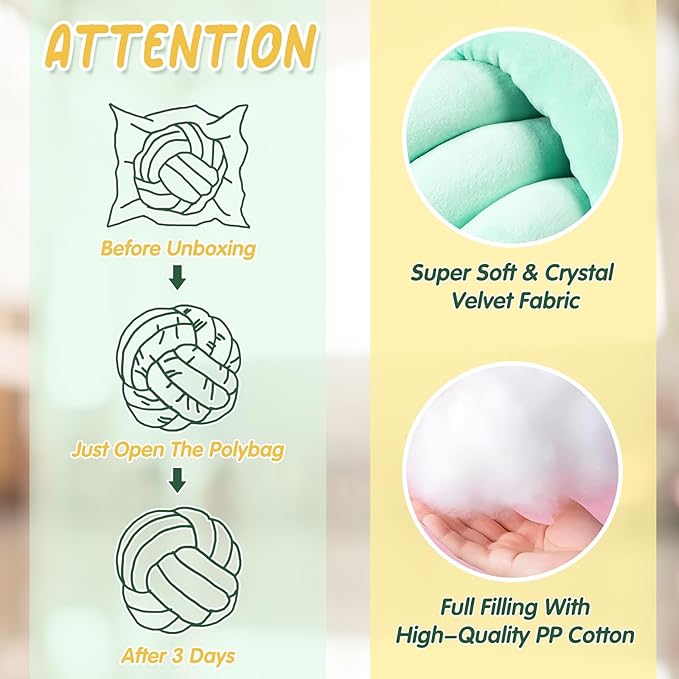 Yerliker 4 Pcs Knot Pillow Ball, 8.7 Inches Soft Home Decorative Round Throw - Image 3