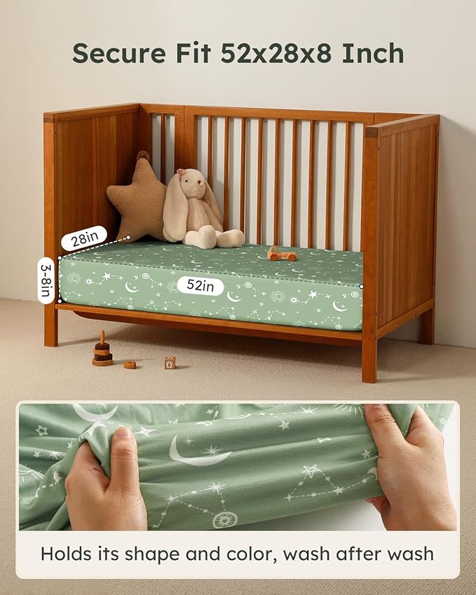 Baby Crib Sheets for Boys Girls, Breathable Soft Microfiber Baby Sheet Green - Image 3