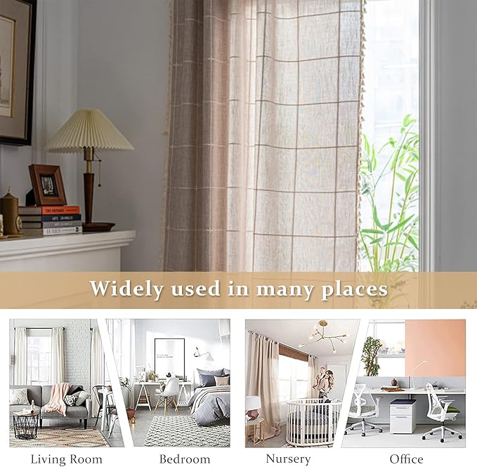 ColorBird Farmhouse Semi-Blackout Window Curtains 2 Panels Embroidery Lattice - Image 5