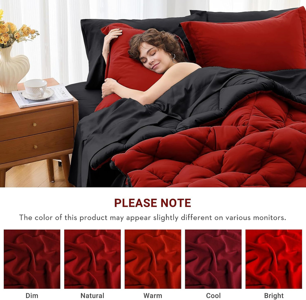muxhomo full comforter set 7 pieces, reversible bed, side view