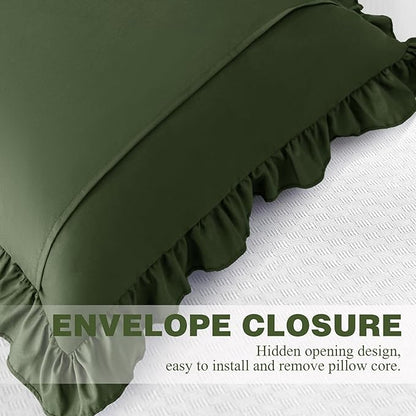 KKJIAF Ruffle Pillow Cases 18x18 Inches, Olive Green Square Ruffled Pillow - Image 6