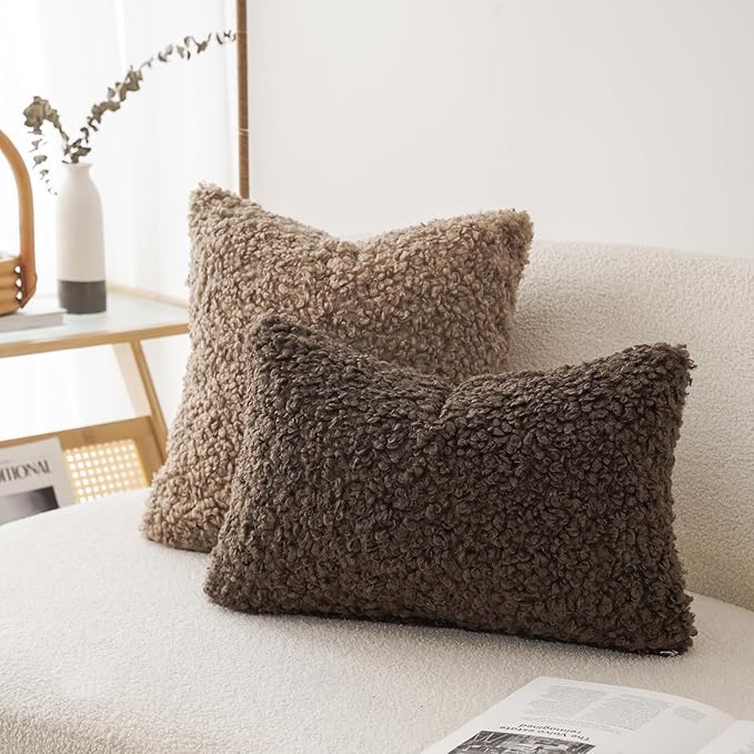 Foindtower Set of 2 Curly Teddy Wool Pillow Covers Decorative Boucle Textured - Image 4