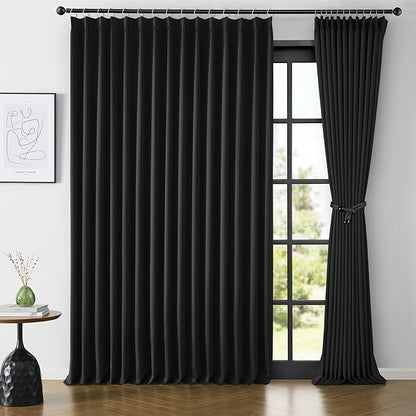 KEQIAOSUOCAI Extra Wide Black Pinch Pleated Curtains 100 x 105, Thermal by KEQIAOSUOCAI