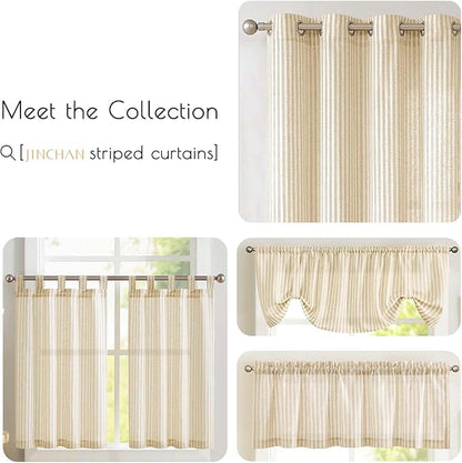 jinchan Tab Top Linen Kitchen Curtains 36 Inches Striped Tier Curtains - Image 6