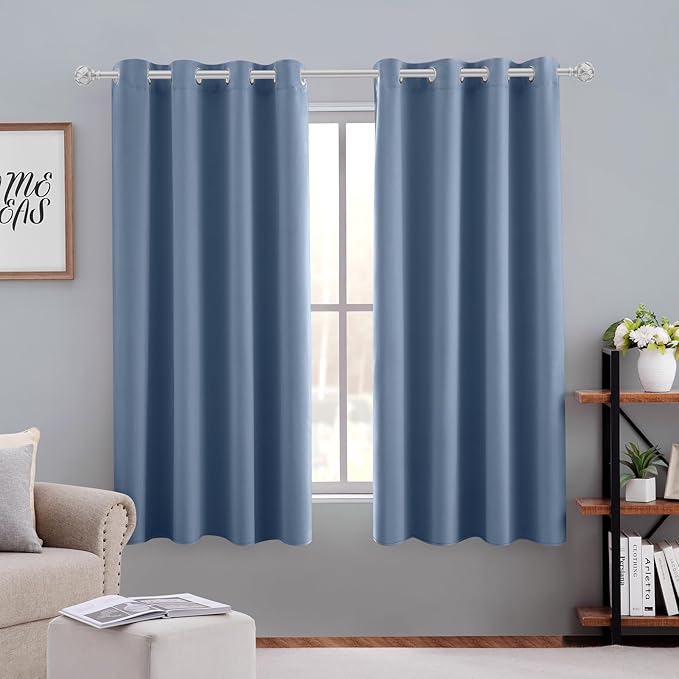 HOMEIDEAS Stone Blue Blackout Curtains 52 X 63 inches Long 2 Panels Room by HOMEIDEAS