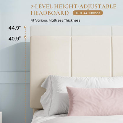 sha cerlin full size bed frame, velvet upholstered, side view