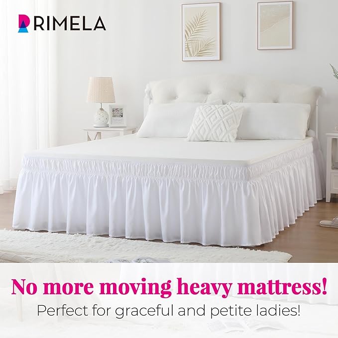 RIMELA White Bed Skirt King Size 16 Inch Drop, Elastic Bed Skirting - Image 2