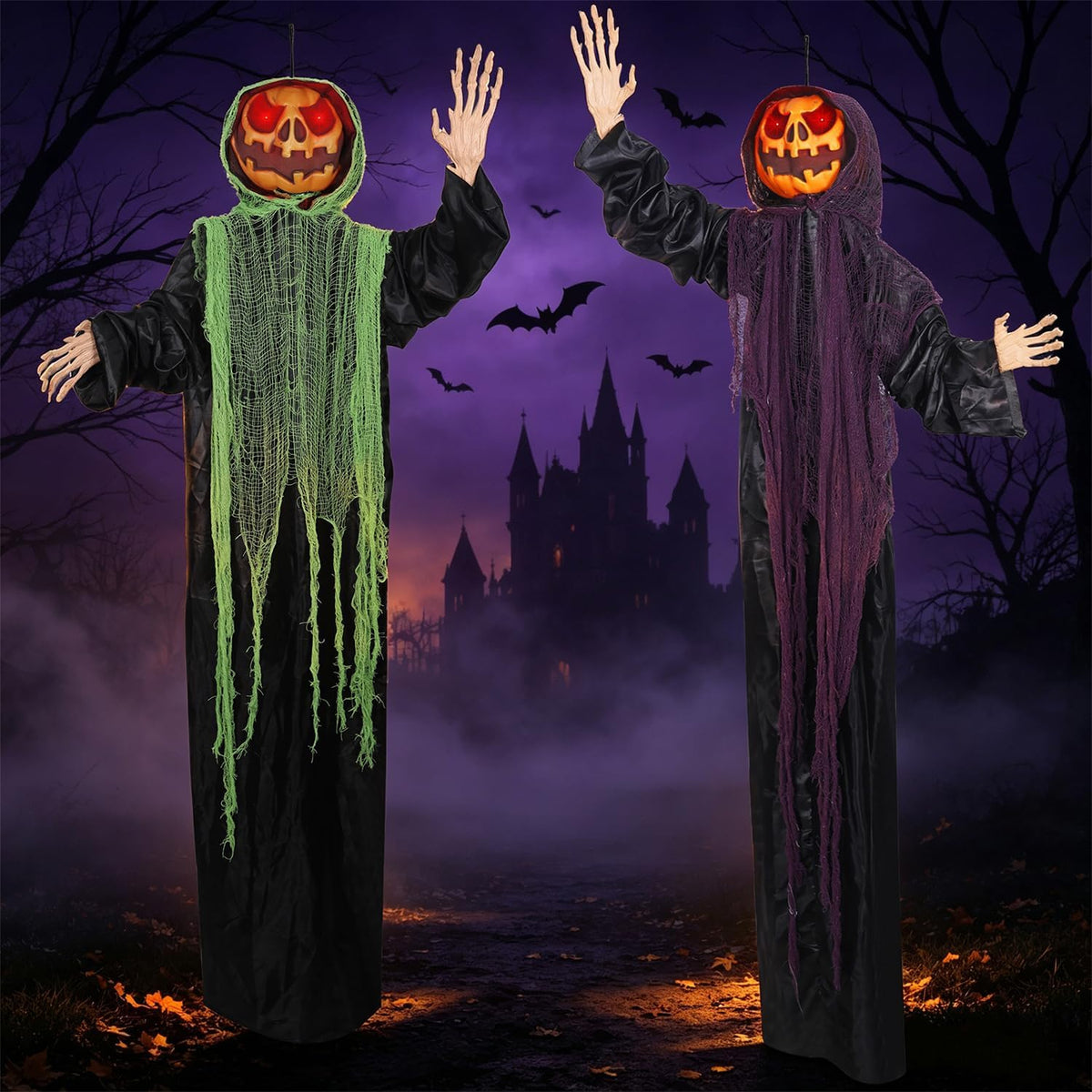 yosager 2 Pack Halloween Decorations, 6 FT Lighted Hanging Pumpkin Men