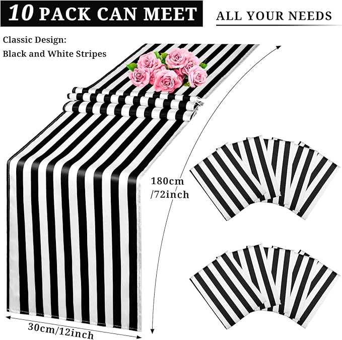 10 Pack Striped Table Runner Polyester Table Decor Classic Black and White - Image 3