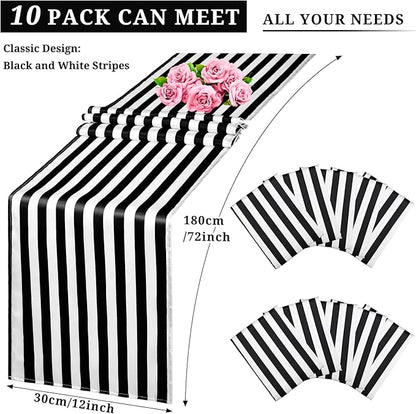 10 Pack Striped Table Runner Polyester Table Decor Classic Black and White - Image 3