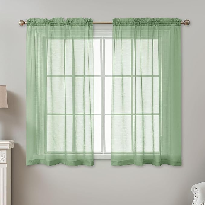 Sage Green Sheer Curtains 54 Inch Length, Privacy Semi Sheer Curtains - Image 2