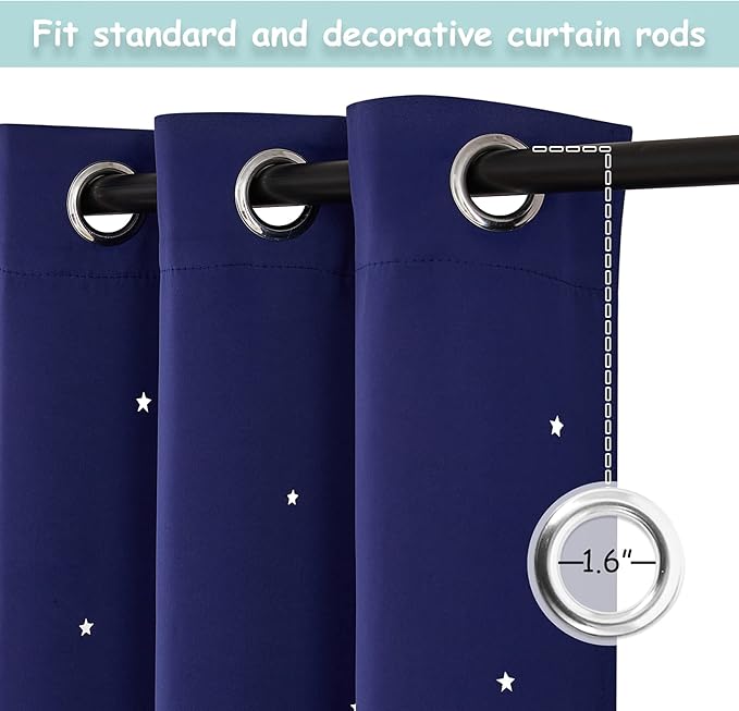 NICETOWN Kids Room Darkening Navy Blue Curtains, Galaxy Theme Starry Blackout - Image 2
