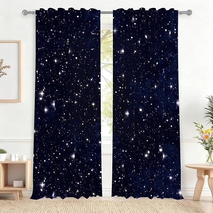 Renaiss 53 x 96 Inch Space Starry Night Sky Half Window Curtains by Renaiss
