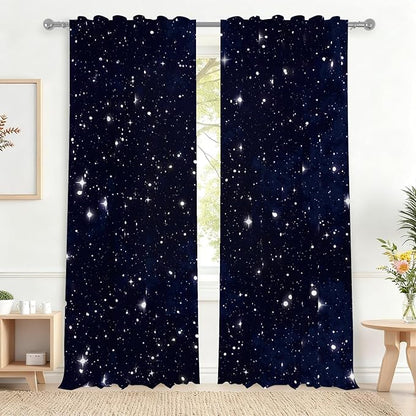 Renaiss 42 x 96 Inch Space Starry Night Sky Half Window Curtains by Renaiss