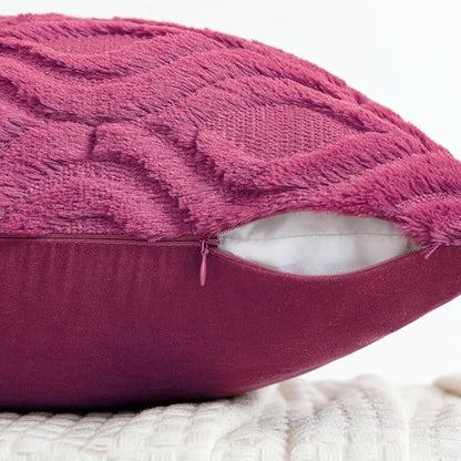 MIULEE Hot Pink Throw Pillow Covers 18x18 Inch, Soft Winter Plush Faux Wool - Image 4