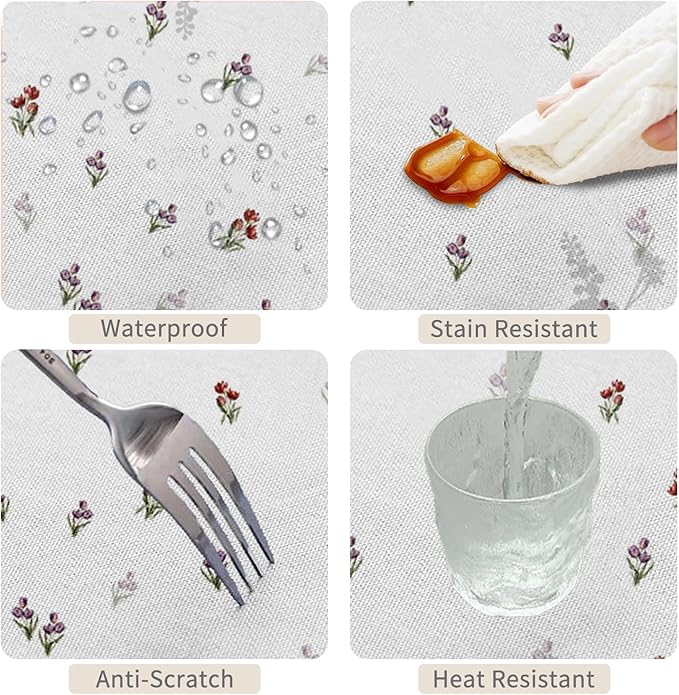 54x86inches Floral Tablecloth Red Purple Tulip Flowers Blooming Rectangle Table - Image 4