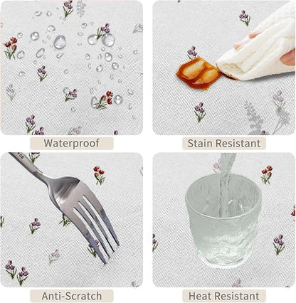 54x86inches Floral Tablecloth Red Purple Tulip Flowers Blooming Rectangle Table - Image 4