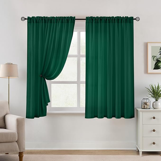 HOMEIDEAS Non-See-Through Dark Green Privacy Semi Sheer Curtains 63 Inches Long by HOMEIDEAS