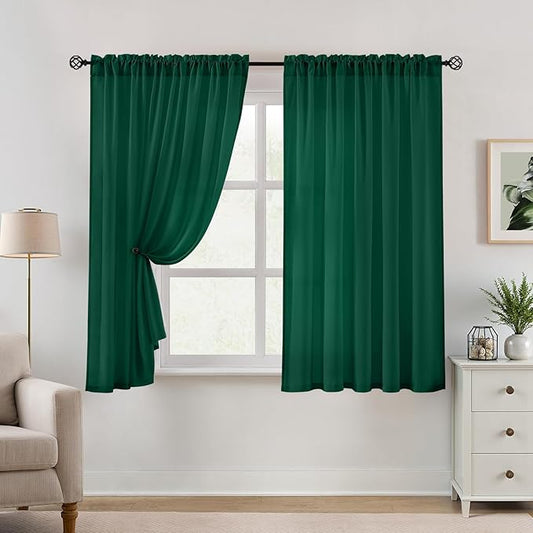 HOMEIDEAS Non-See-Through Dark Green Privacy Semi Sheer Curtains 63 Inches Long by HOMEIDEAS