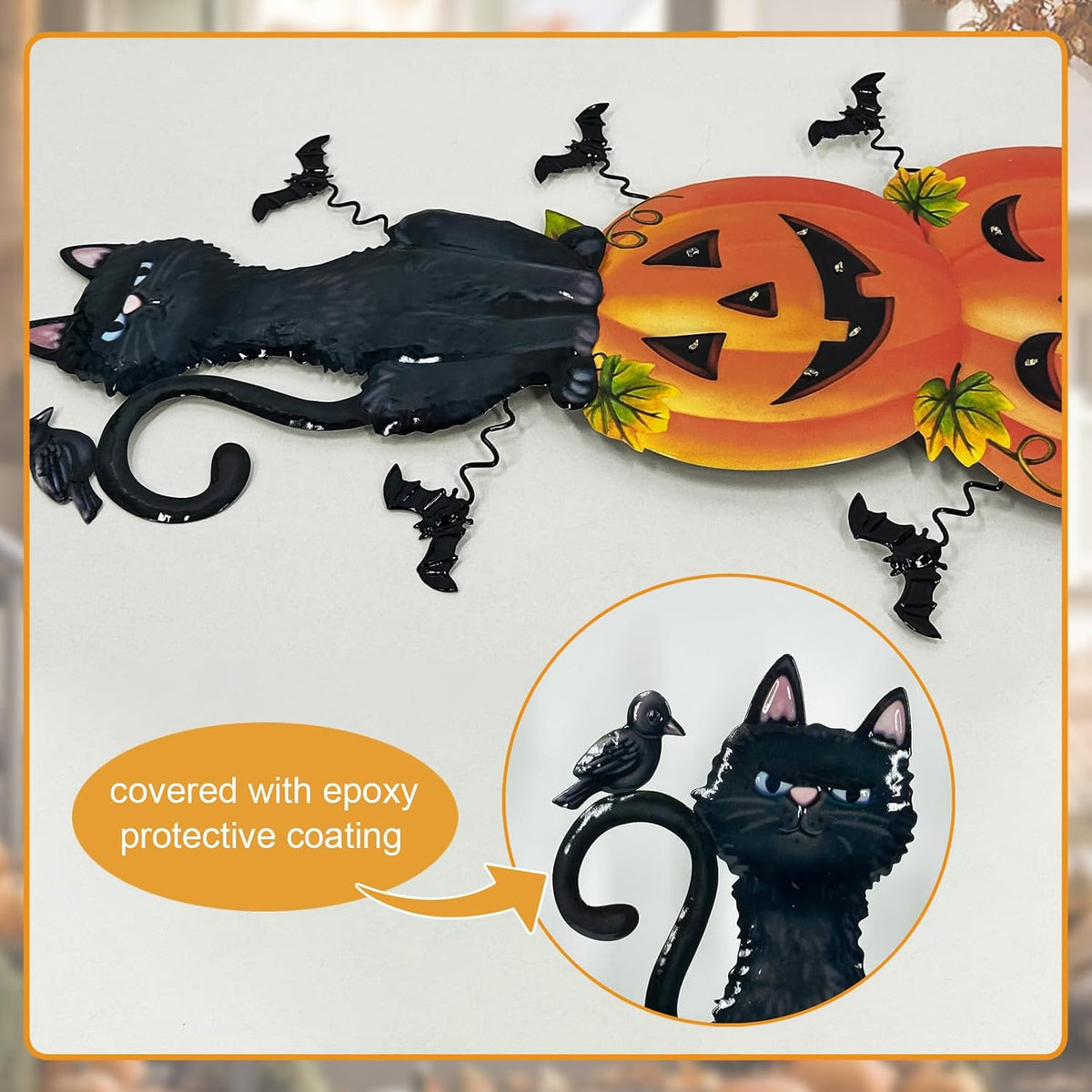 Outdoor Halloween Decorations,Metal Black Cat & Jack'O Lighted Timer Stakes