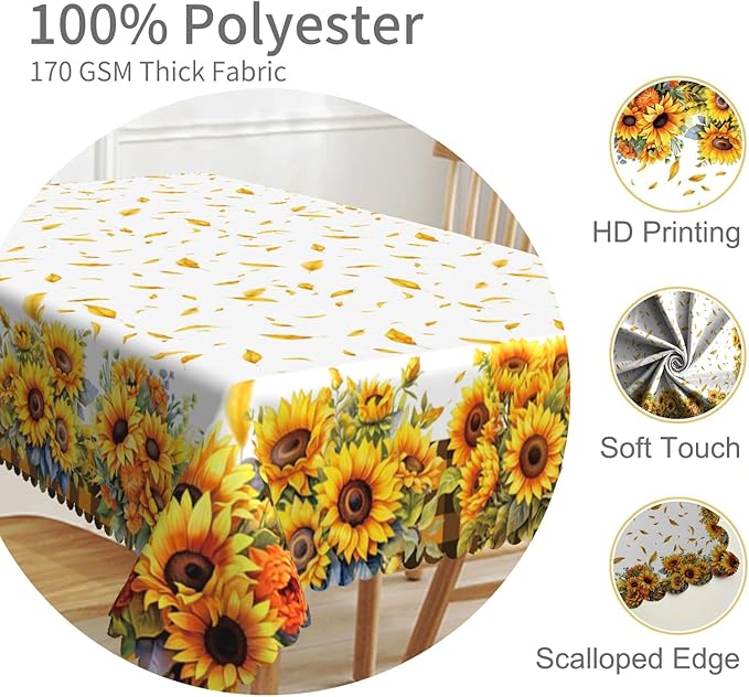 70x140in Sunflower Yellow Floral Tablecloth - Image 3