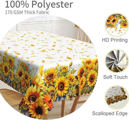 70x140in Sunflower Yellow Floral Tablecloth - Image 3