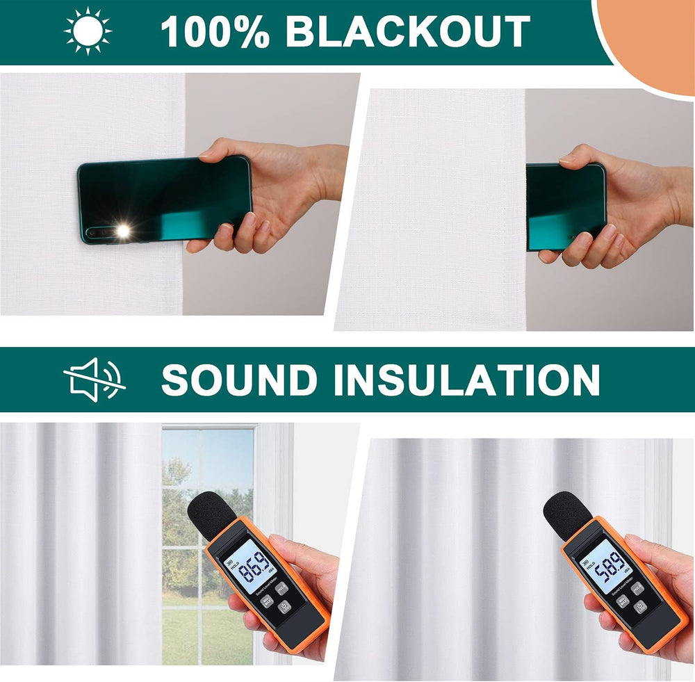 Diraysid 100% Blackout White Curtains Linen Curtains for Bedroom Grommet Ther...
