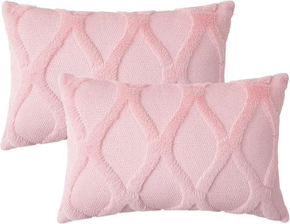 decorUhome Throw Pillow Covers 12x20 Inch Set of 2, Soft Plush Faux Fur Wool - Image 7