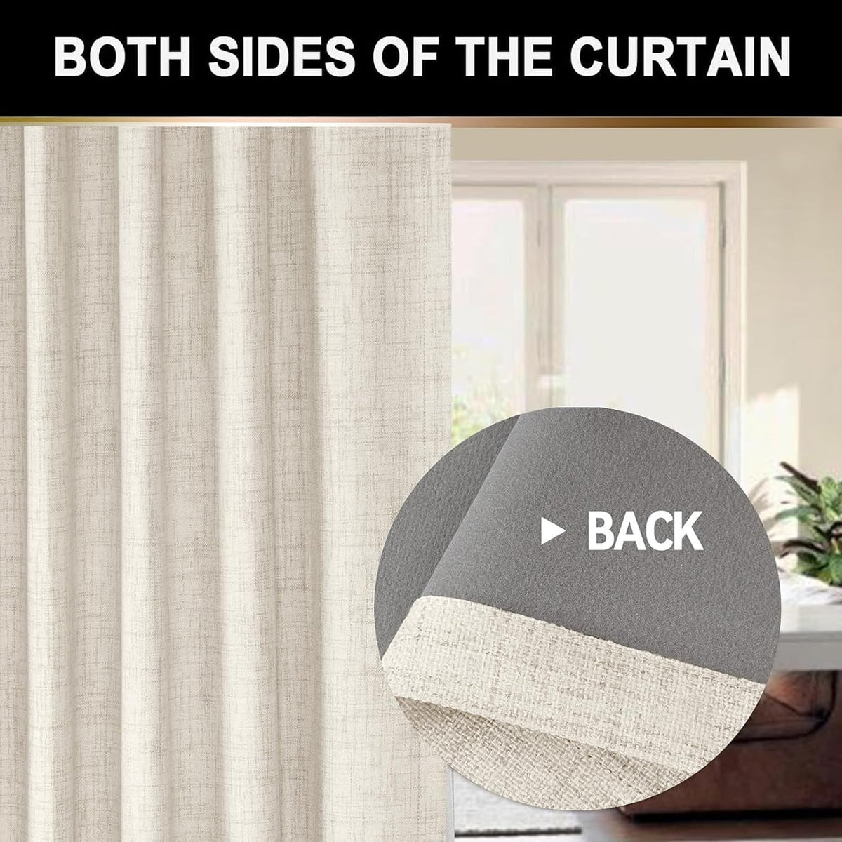 linen total blackout curtains for bedroom 84 inch, front angle view