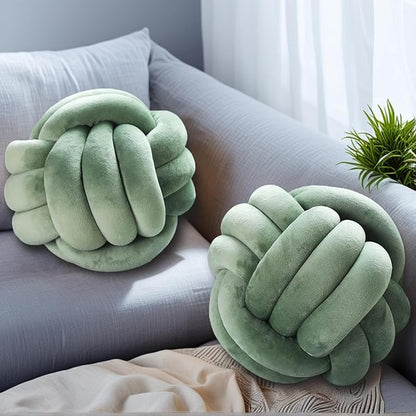 2 Pcs Knot Pillows, Sage Green Knotted Ball Pillow Plush Throw Pillows by Wadser