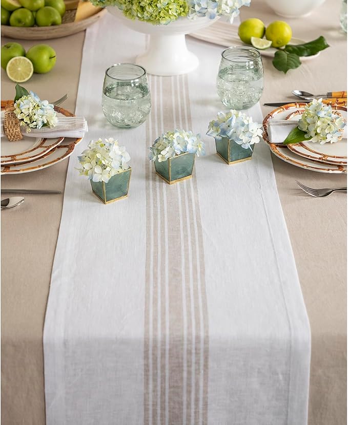 Solino Home Linen Striped Table Runner 108 Inches Long - Image 2
