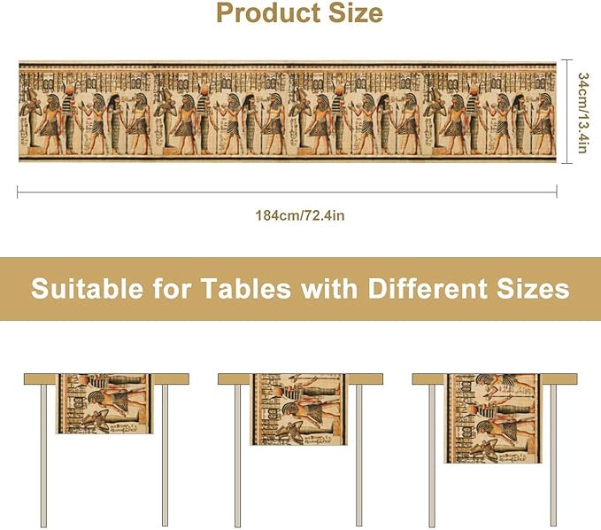 Ancient Art Table Runner, Mythology Egyptian Gods Pharaohs Antique Golden - Image 4