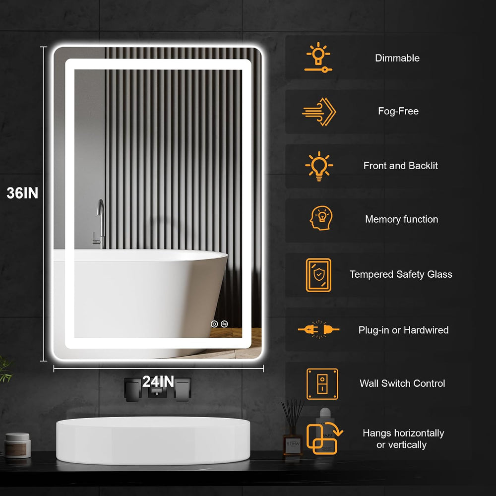 LED Bathroom Mirror with Lights, 2 Pack 24 x 36 Lighted Vanity Wall Mirror