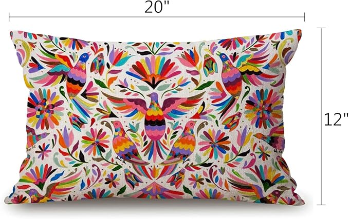 Solekla Mexican Design Colorful Pigeons Pheasant Cotton Linen Throw Lumbar - Image 2