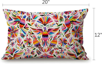 Solekla Mexican Design Colorful Pigeons Pheasant Cotton Linen Throw Lumbar - Image 2