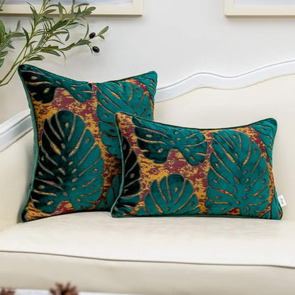 Alerfa 20 x 20 Inch Square Leaf Pillow Embroidery Cut Velvet Cushion Case - Image 4