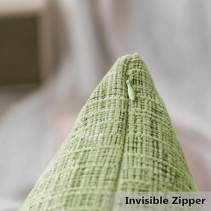 Home Brilliant Green Spring Pillows Covers Textured Chenille Plush Velvet - Image 4