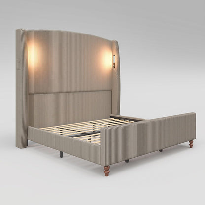 66" extra tall king upholstered wingback bed with, view 9