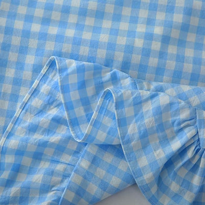 2 Pack Vintage Sky Blue Plaid Ruffle Throw Pillow Covers, Washed Cotton - Image 7