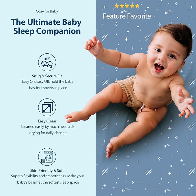 Baby Bassinet Sheets Girl Boy, Fitted Bassinet Sheet Set 3 Pack Bassinet - Image 5