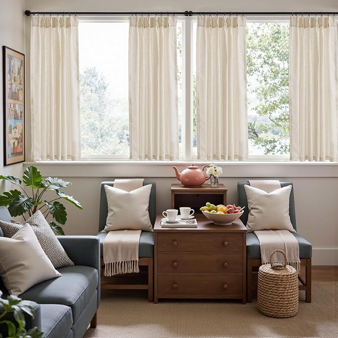 jinchan Pinch Pleated Linen Blend Curtains 54 Inch 2 Panels Light Filtering - Image 3