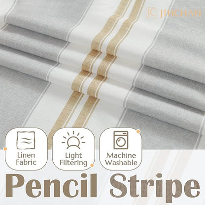 jinchan Striped Valance Farmhouse Window Treatment Linen Textured Drapes - Image 4