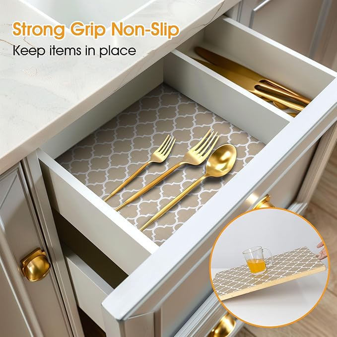 Shelf and Drawer Liner for Kitchen Cabinets Non-Adhesive, Strong Grip Non-Slip - Image 2