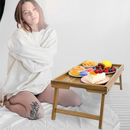 vaefae acacia bed tray table with folding legs, package contents