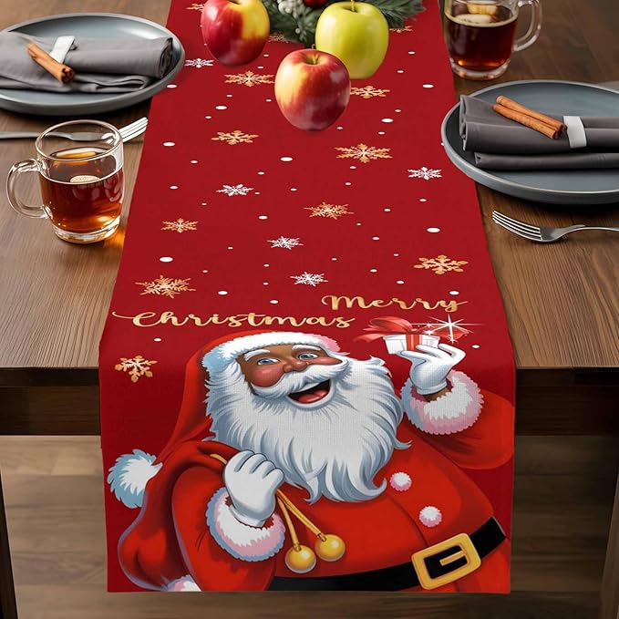 Black Santa Claus Table Runner, 18x72 Inch, Merry Christmas Table Runners Xmas - Image 9