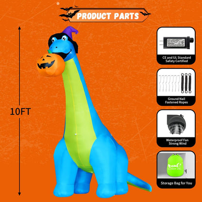 COMIN 10 FT Halloween Animated Inflatable Dinosaur Pumpkin with Shake Head