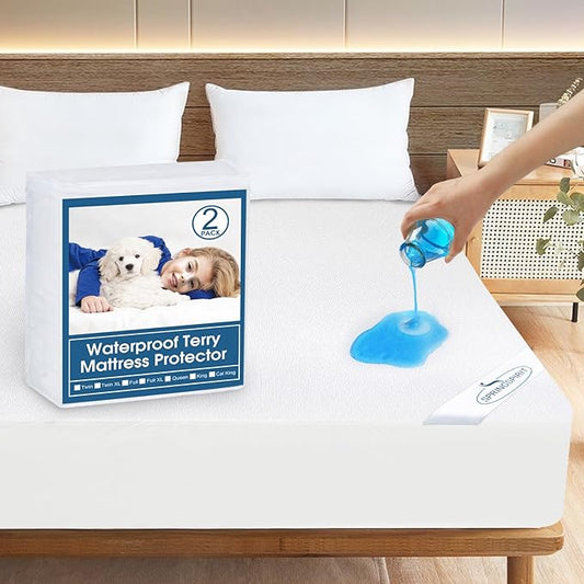 Crib Mattress Protector Waterproof 2 Pack Crib Sheets Fitted Mattress Pad Cover by SpringspiritBedding