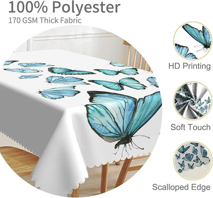 70x90inches Blue Butterfly Rectangle Table Cloth Nature Butterflies White - Image 3