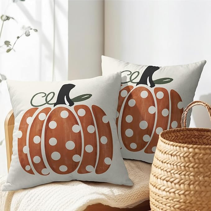 Fall Pumpkin Throw Pillow Cover 16X16 Inch Set of 2 Autumn Orange Pumpkin - Image 5